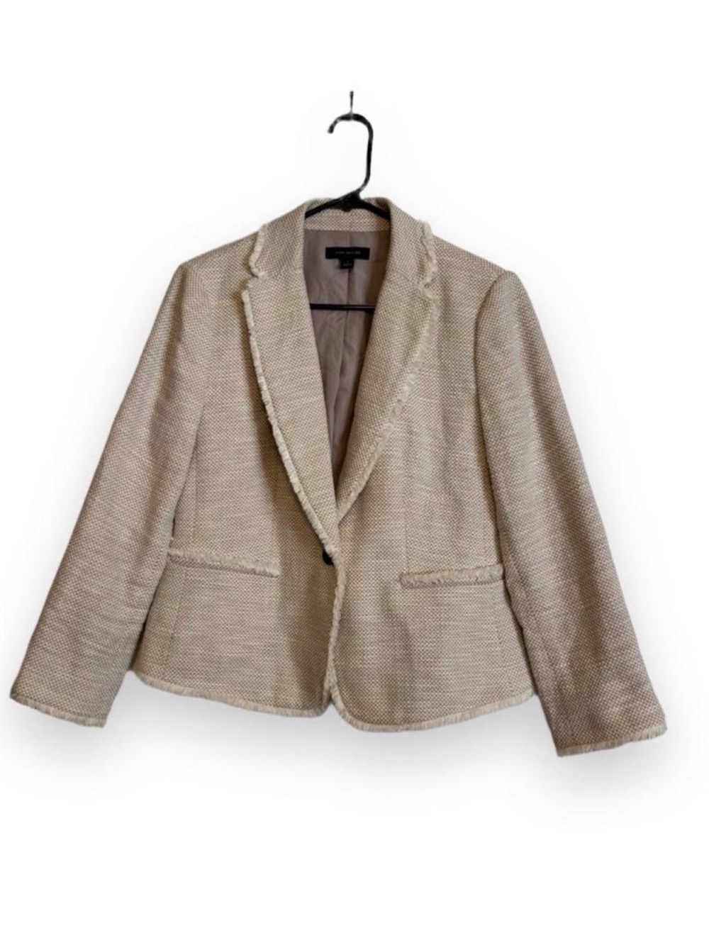 Ann Taylor Cream Textured Fringe-Trim Blazer